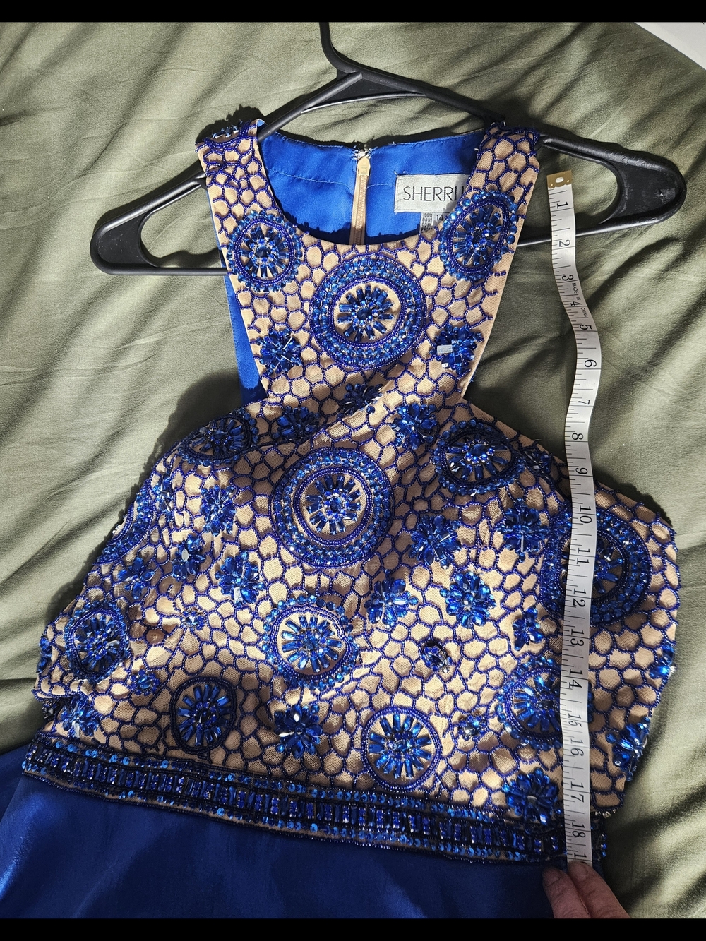 Sherri Hill Blue Beaded Lace-Overlay Cocktail Dress
